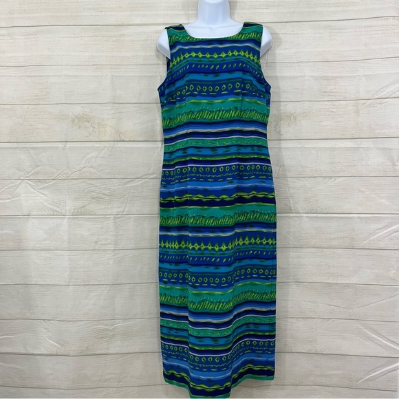 Kathie Lee Blue Green Print Sleeveless Maxi Skirt - Picture 1 of 8